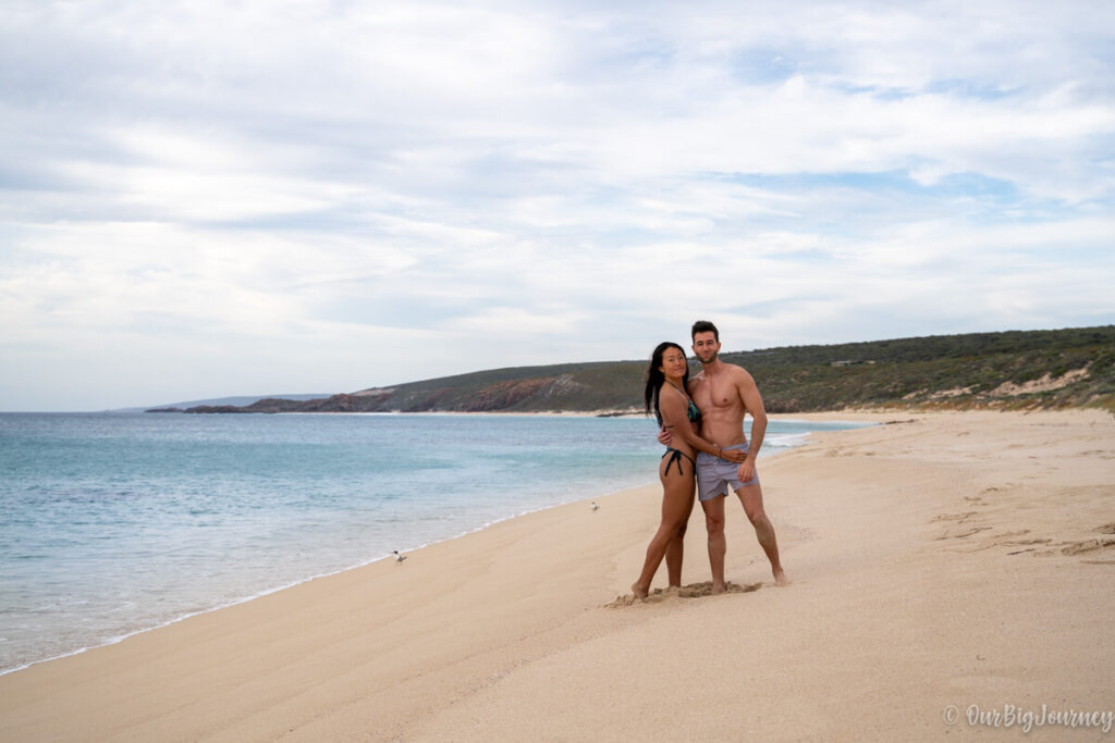 Travel Couple road trip at Injidup Beach in Australia
