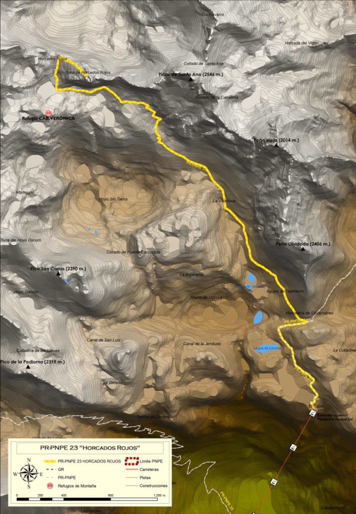 Hiking map of Horcados Rojos in Picos de Europa Asturias