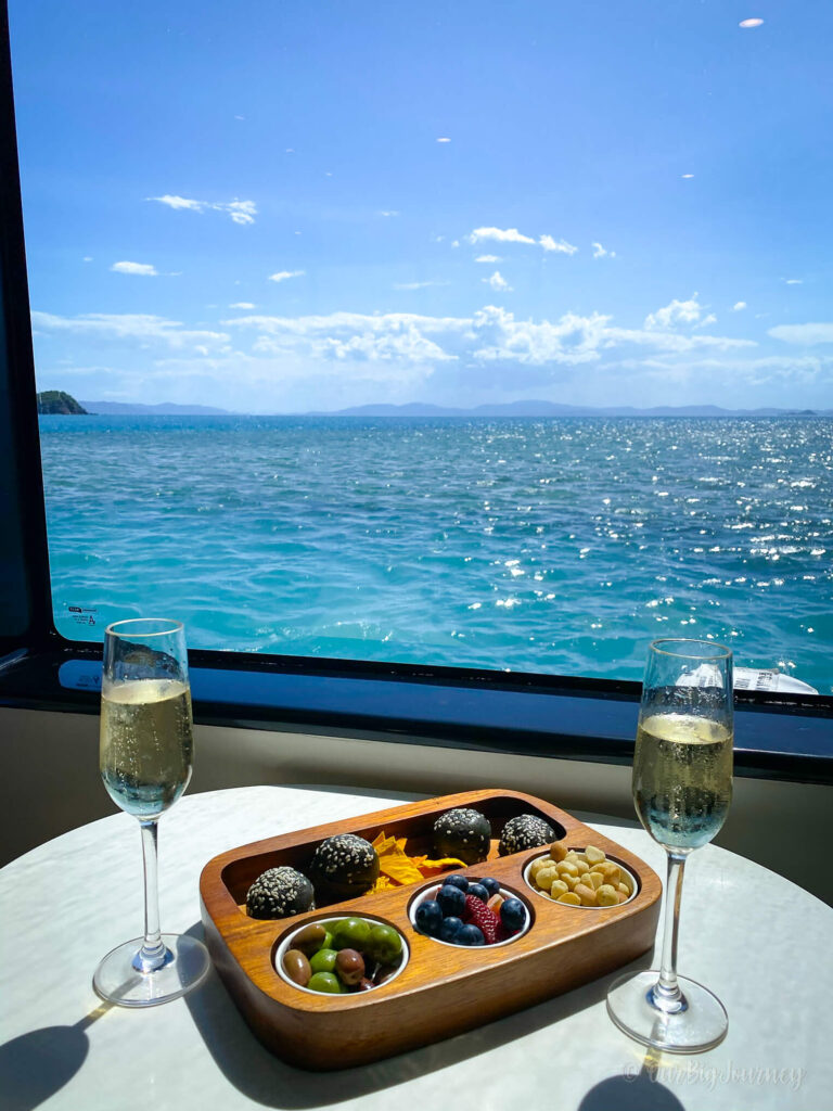 Champagne on boat to Hayman Island