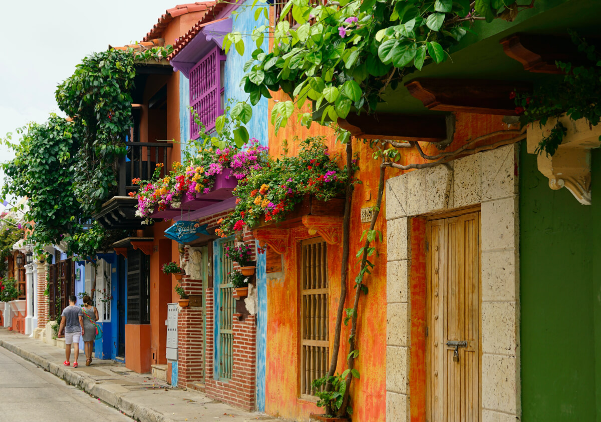 colourful streets in Cartagena de Indias Colombia