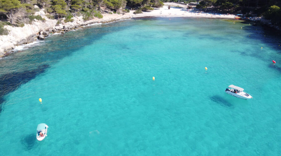 drone views of cala Macarella