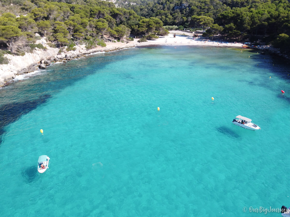 drone views of cala Macarella