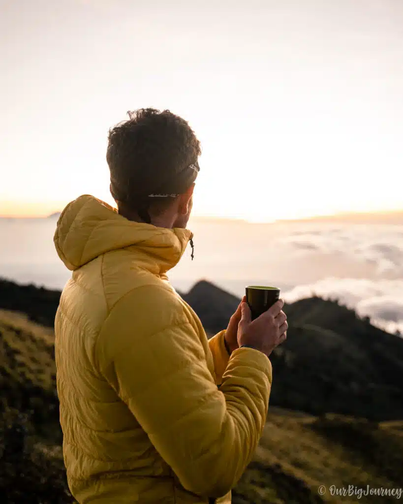 Mount Rinjani sunset with tea